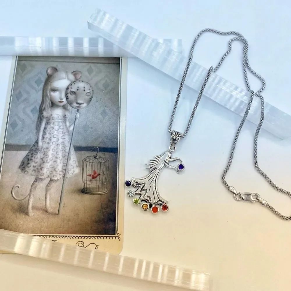 Chakra Fairy Solid Sterling Silver Pendant on Popcorn Chain